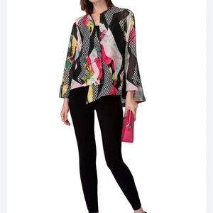 Joseph Ribkoff Asymmetric Hem Floral Zig Zag Mesh Swing Jacket US 12